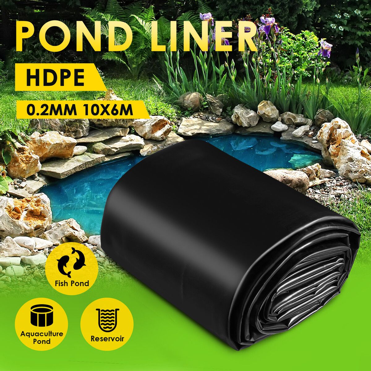 Pond Liner 10x6M Fish Waterfall Water Garden Pad Heavy Duty Flexible Reservoir Fountain Landscaping 0.2mm