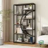 Bookshelf Display Tier Shelf CD DVD Photo Storage Media Rack Plant Ornament Holder Metal Shelving Black Room