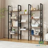 Bookshelf Display Tier Shelf CD DVD Photo Storage Media Rack Plant Ornament Holder Metal Shelving Black Room