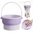Makeup Brush Cleaner Mat 3 in 1 Silicone Makeup Brush Cleaner Bowl with Brush Drying Holder Cosmetic Brushes Cleaning Tool Organizer for Storage & Air Dry (Purple)