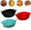 3 Pack, Red+Blue+Black, Air Fryer Silicone Liners Pot for 3 to 5 QT, Replacement of Flammable Parchment Paper, Reusable Baking Tray Oven Accessories