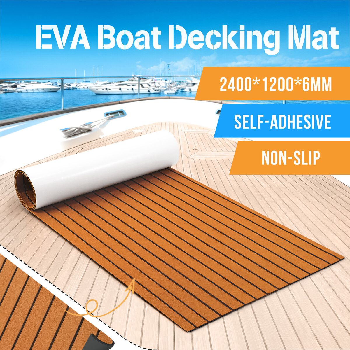 Marine Carpet Boat Flooring Decking Sheet EVA Foam Matting Non Slip Mat Covering Yacht Pad Dark Grey 240 x 120cm