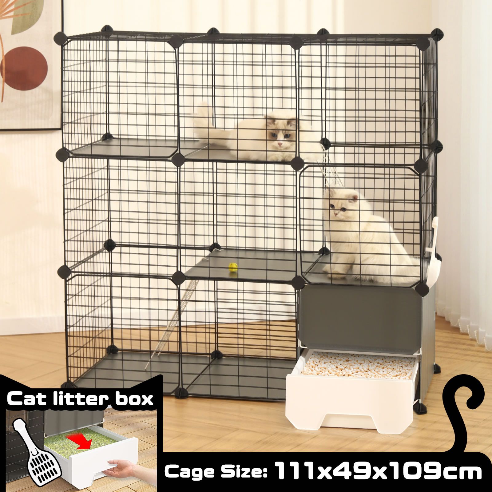Cat Enclosure Cage Large DIY Pet Crate Rabbit Hutch with Litter