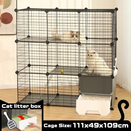 3 Tier Cat Enclosure Cage Large DIY Pet Crate Rabbit Hutch Ferret Kitten Bunny House Fence Kennel Kitty Playpen with Litter Box Platforms Ramps