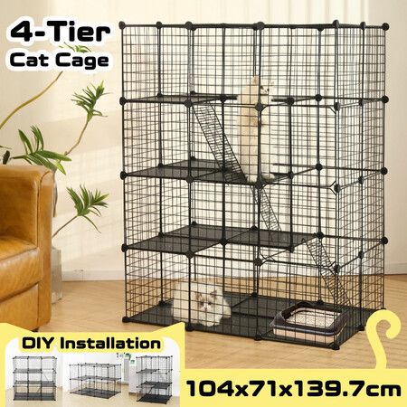 4 Tier Cat Cage Enclosure Crate XL DIY Rabbit Bunny Ferret Hutch House Cattery Kitty Kitten Fence Kennel Playpen Pen Habitat Platforms Ramps