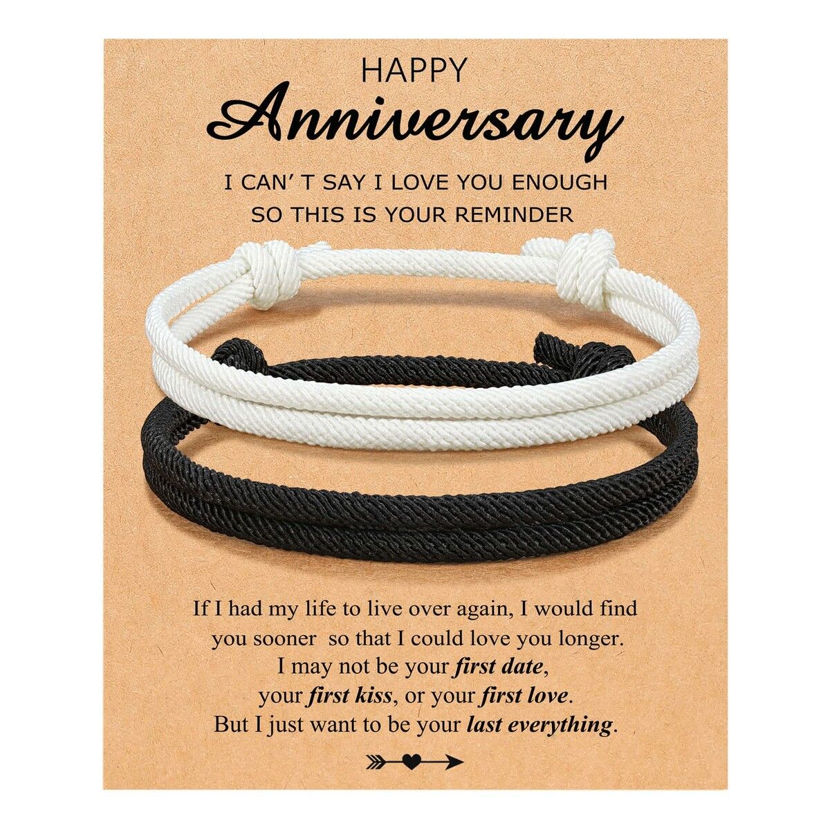 Adjustable Rope Couples Bracelets for Men,Boyfriend,Girlfriend,Soulmate,Husband,Wife - Anniversary Valentines Day Birthday Christmas Gift for Him and Her (Black White/Anniversary)