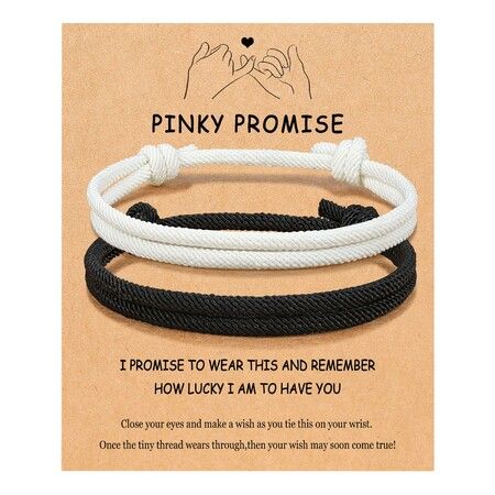 Adjustable Rope Couples Bracelets for Men,Boyfriend,Girlfriend,Soulmate,Husband,Wife - Anniversary Valentines Day Birthday Christmas Gift for Him and Her (Black White/Pinky Promise)