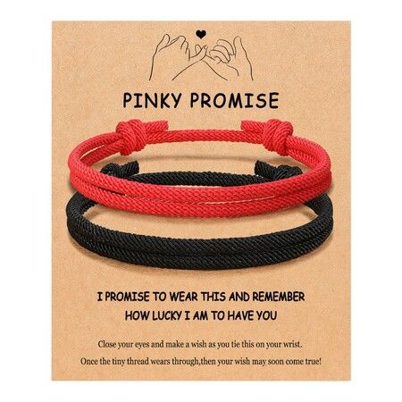 Adjustable Rope Couples Bracelets for Men,Boyfriend,Girlfriend,Soulmate,Husband,Wife - Anniversary Valentines Day Birthday Christmas Gift for Him and Her (Black Red/Pinky Promise)