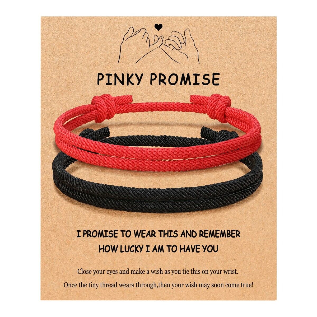 Adjustable Rope Couples Bracelets for Men,Boyfriend,Girlfriend,Soulmate,Husband,Wife - Anniversary Valentines Day Birthday Christmas Gift for Him and Her (Black Red/Pinky Promise)