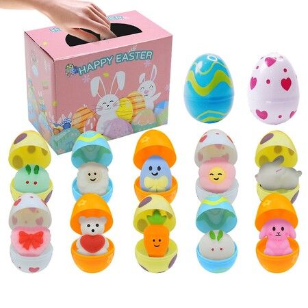 12pcs Easter Egg Fillers Toy Non-toxic Multicolor Safe Material Abs Kawaii Design Printed Opening Eggshell