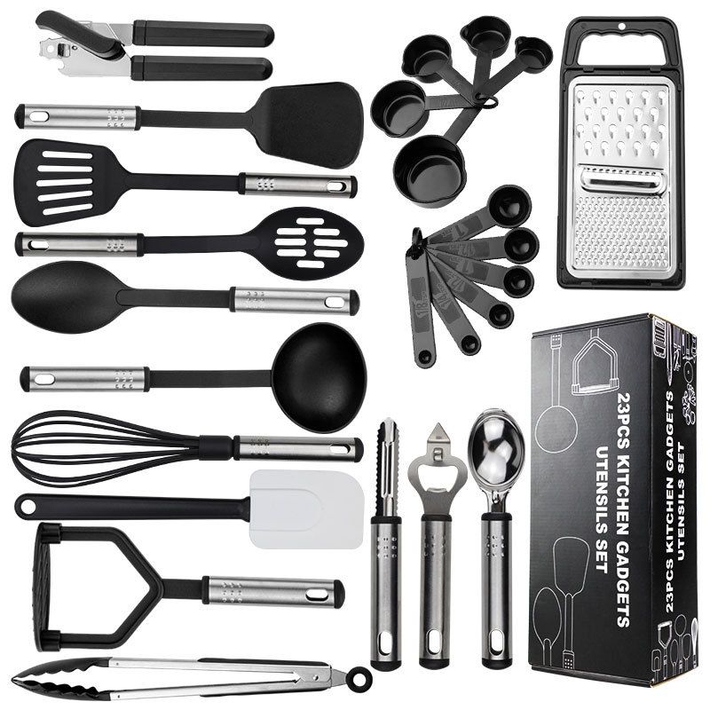 25 PCS Cooking Utensils Set,Nonstick and Heat Resistant Nylon Stainless Steel Silicone Spatula Set,Kitchen Gadgets Home Essentials Kitchen Accessories