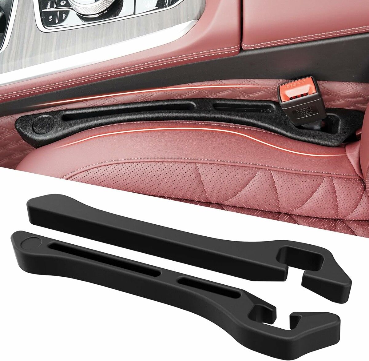 Car Seat Gap Filler, 2 PCS Car Gap Filler Organizer, 2in1 Universal Seat Gap Filler Fits Car Truck SUV (Black)