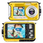 Waterproof Digital Camera Underwater Camera Full HD 2.7K 48 MP Video Recorder Selfie Dual Screens Flashlight Waterproof Camera for Snorkeling (Yellow)