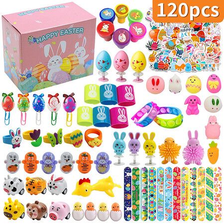 Toy Filled Easter Eggs Colored Easter Baskets Eggs Colored Small Filled Easter Eggs Pack for Basket Including Pinch Toys, Inertial Toy Cars, Seals