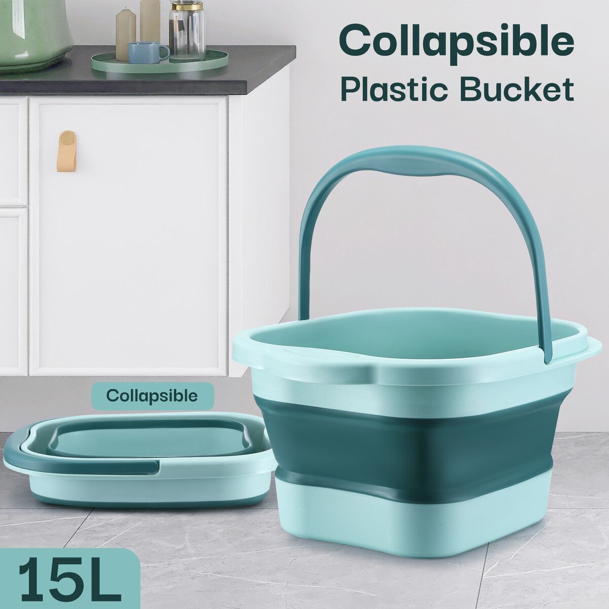 15L Collapsible Bucket Pail Water Container Plastic Tub Car Wash Camping Fishing Plastic Waterpot Foldable Portable Home Garden Tool Cleaning