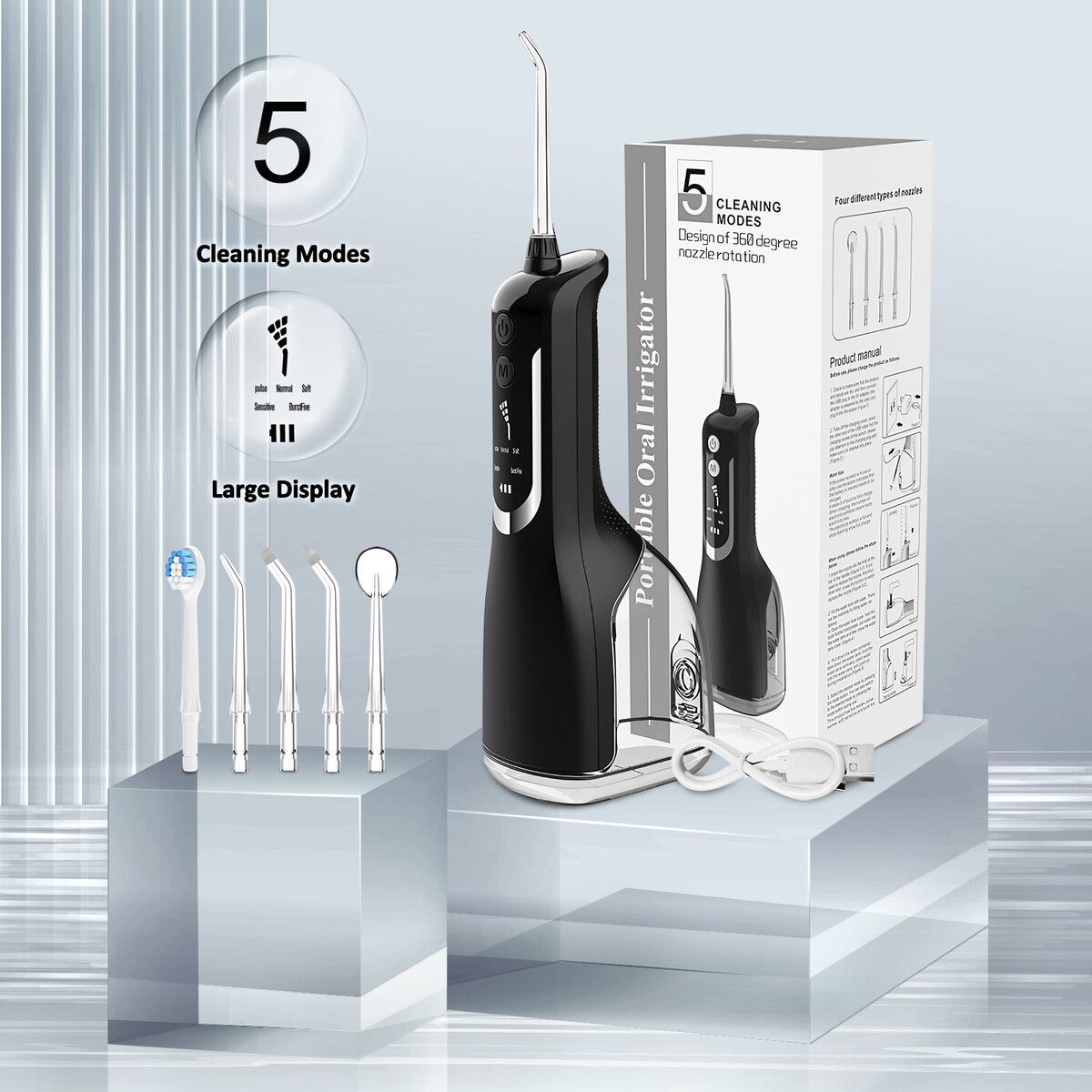 Cordless Water Flosser Oral Irrigator Dental Floss Care Teeth Cleaner 5 Jet Tips 5 Cleaning Modes Portable Waterproof Orthodontic Pick Home Travel