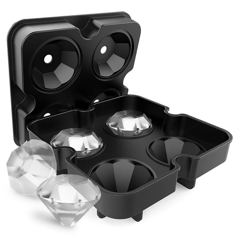 4  Diamond Shape Ice Cube Mold ice Maker Silicone Trays Chocolate Making DIY Candy Fondant Craft ice Cubes Col Black