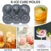 Ice Cube Tray, Rose Ice Cube Trays With Covers,3 Silicone Rose Ice Tray And 3 Diamond Ice Ball Maker For Juice Cocktails, Whiskey Col Grey