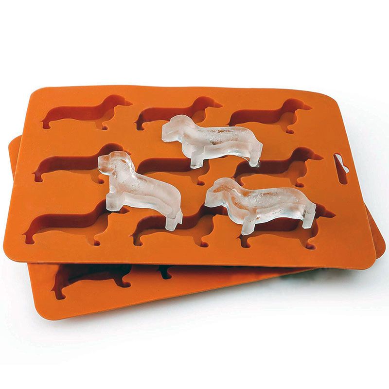 2 PCS Dachshund Dog Shaped Silicone Ice Cube Molds and Tray, Brown