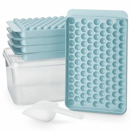 Ice Cube Trays Set, 1.5cm Small Maker for Freezer Easy Release, 104x4 PCS Ball Mold with Bin & Scoop, Chilling Drinks Coffee Juice Cocktail