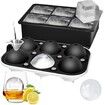 Ice Cube Trays (Set of 2), Sphere Ice Ball Maker with Lid & Large Square Ice Cube Maker for Whiskey, Cocktails and Homemade, Keep Drinks Chilled