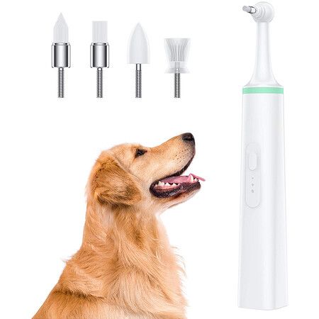 Electric Dog Toothbrush Tartar Cleaner Calculus Plaque Pet Teeth Cleaner with 4 Brush Heads for Puppy Dog Cat Cleaning