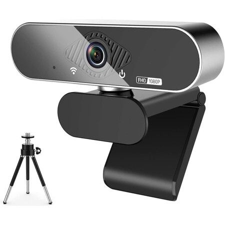 Webcam,1080P Pro HD Webcam with Stereo Microphone,110 Degree Wide Angle,Privacy Cover,Tripod,for Conferencing,Live Streaming,Recording