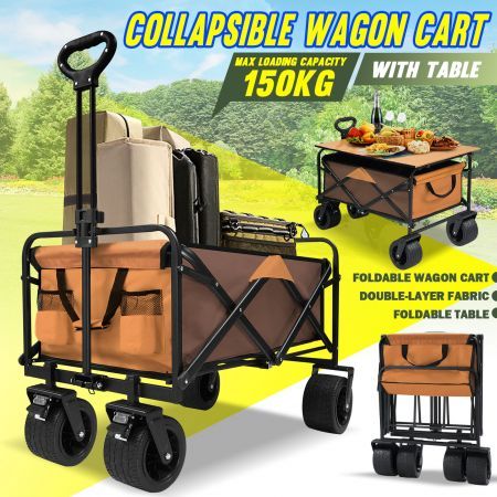 Folding Garden Trolley 150kg Trailer Cart Utility Wagon Barrow Beach Camping Picnic Campervan Sports Market Grocery Shopping with Tabletop