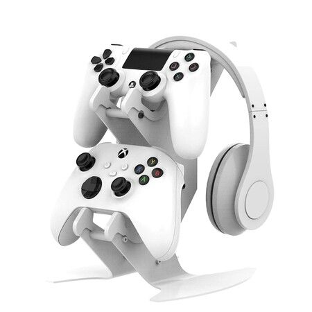 Controller Holder Game Controller Headset Stand for PS5 / PS4 / NS/PC/Headset for Video Game Accessories (White)
