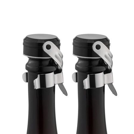 2PCS Champagne Wine Bottle Stoppers Stainless Steel with Food Grade Silicone, Leak Proof Keep Fresh Reusable Saver (2 PCS Silver）