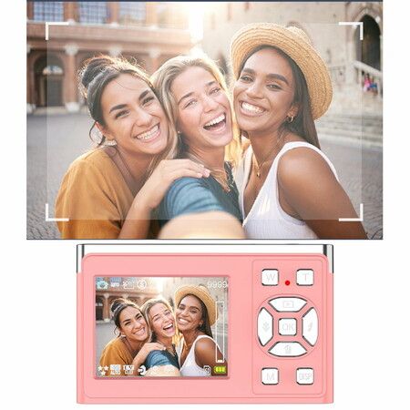 Digital Camera,HD 50 Mega Pixels Vlogging Camera With 16X Digital Zoom,LCD Screen,Portable Mini Cameras For Students,Teens With 8GB SD Card Col Pink