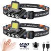 2 Pcs Portable Mini LED Headlamp Rechargeable  Motion Sensor Headlight for Outdoor Camping Fishing