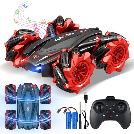 Remote Control Cars for Kids, All Directional Double Sided 360° Rotating 4WD RC Cars, Racing RC Stunt Cars Toy Christmas Birthday Gifts for Boys Girls (Red)