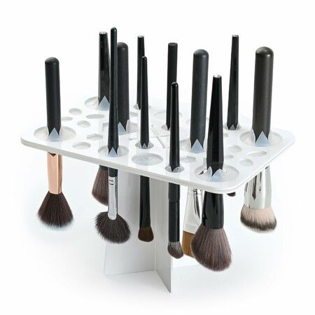 Makeup Brushes Drying Rack, Brushes Dryer 28 Slot Holder Stand Tray Support Display for Makeup (White)