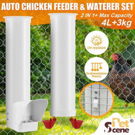 Chicken Bird Feeder Waterer Set Automatic Water Dispenser Poultry Coop 3KG Food 4L Drinker Kit Auto Aviary Chook Chick Hen Quail Drinking Cup