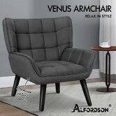 ALFORDSON Wooden Armchair Accent Tub Chair Lounge Sofa Couch Velvet Seat Grey