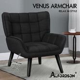 ALFORDSON Wooden Armchair Accent Tub Chair Lounge Sofa Couch Velvet Seat Black