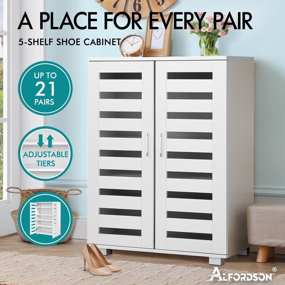 ALFORDSON Shoe Cabinet Organiser Storage Rack Drawer Shelf 21 pairs White