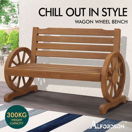 ALFORDSON Wooden Garden Bench Wagon Wheel Chair Seat Outdoor Patio Natural