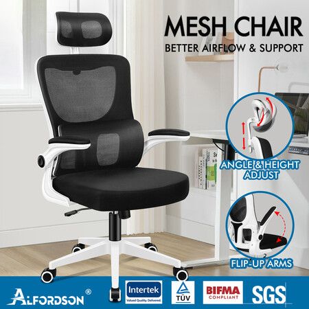 ALFORDSON Mesh Office Chair Gaming Executive Computer Tilt Fabric Seat Work Black?And White