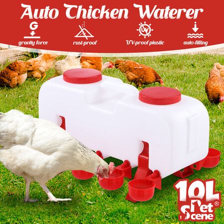 Chicken Bird Water Feeder Auto Chick Waterer Automatic Poultry Dispenser Drinker Hen Watering System Chook Gravity Fed 10L
