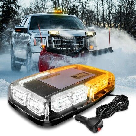 12” Roof Top Strobe Lights 48LED Amber White Hazard Light Emergency  Warning LED Flashing Light  Magnetic  Trucks Tractors Snow Plows Construction vehicles