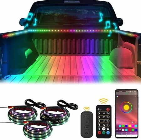 Truck Bed Light Strip RGB-IC LED Lights for Truck Pickup DIY Music synchronous with APP and RF Remote Control 3PCS 60 inch 150cm Truck Bed Lighting