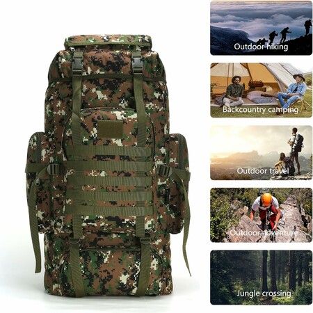 Camping Hiking Trekking Backpack Outdoor Water Repellent Adjustable Sports Bags (Jungle Camouflage)