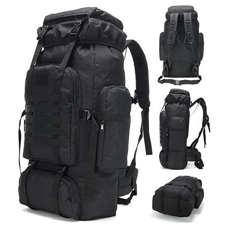 Camping Hiking Trekking Backpack Outdoor Water Repellent Adjustable Sports Bags (Black)