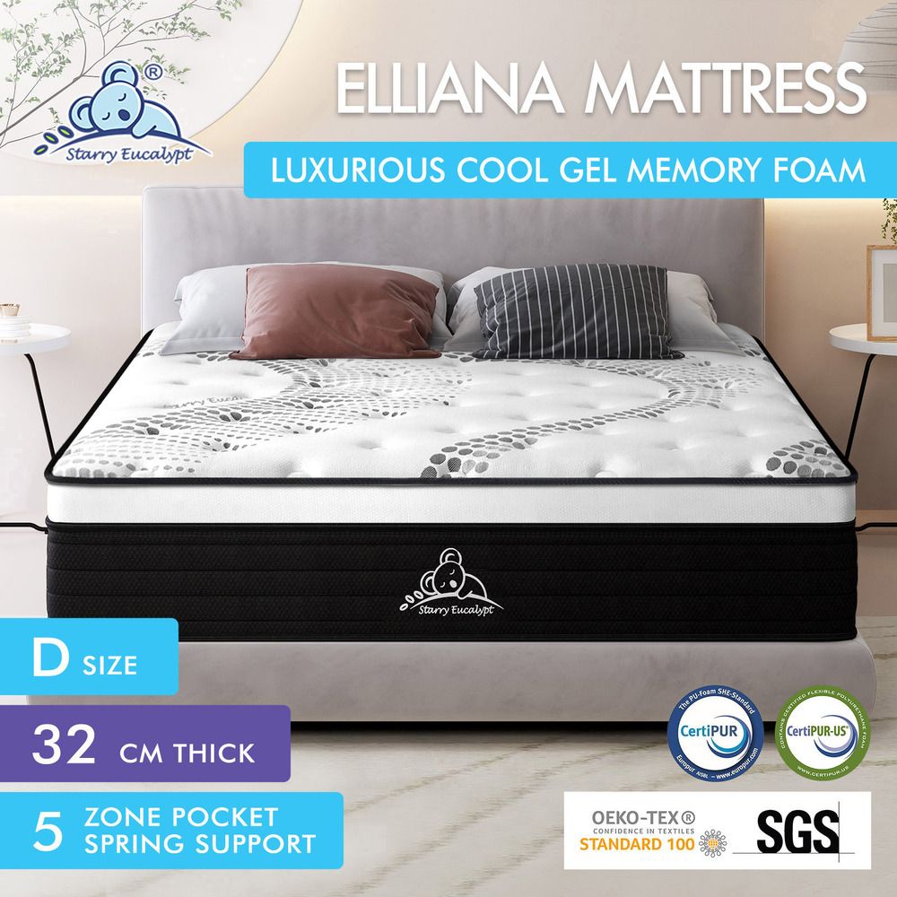 STARRY EUCALYPT Mattress Pocket Spring Double Size Cool Gel Euro Top 32cm