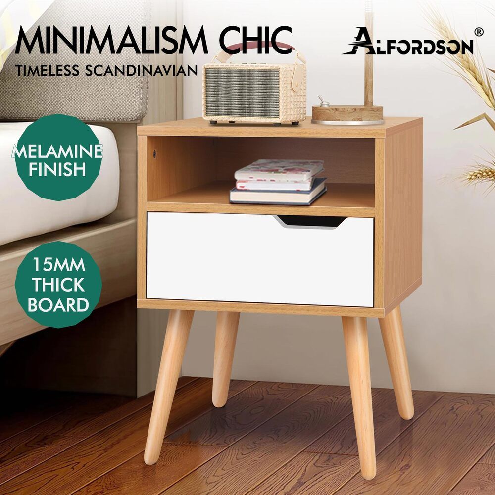 ALFORDSON Bedside Table Nightstand Side Storage Cabinet Scandinavian White