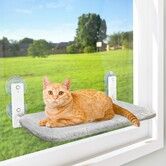 Cordless Cat Window Perch,Cat Hammock with 4 Suction Cups,Solid Metal Frame and Reversible Cover,Foldable Cat Beds for Indoor Cats (Grey,Medium)