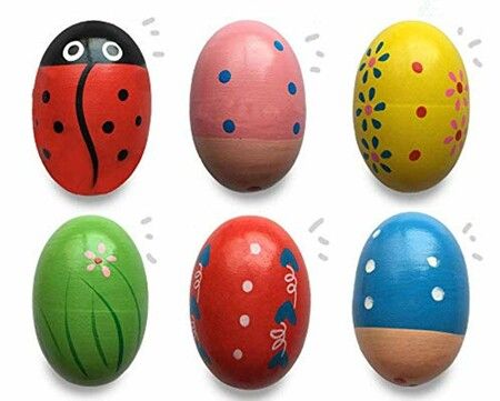 6 Pack Wooden Percussion Musical Shake Eggs Easter Egg Shakers for Kids Boys Girls Toddlers Easter Gifts Easter Basket Stuffers Fillers