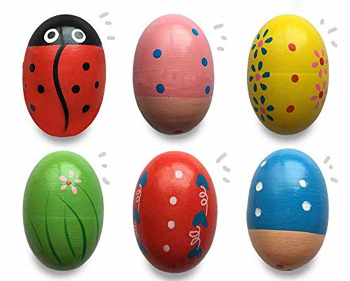 6 Pack Wooden Percussion Musical Shake Eggs Easter Egg Shakers for Kids Boys Girls Toddlers Easter Gifts Easter Basket Stuffers Fillers